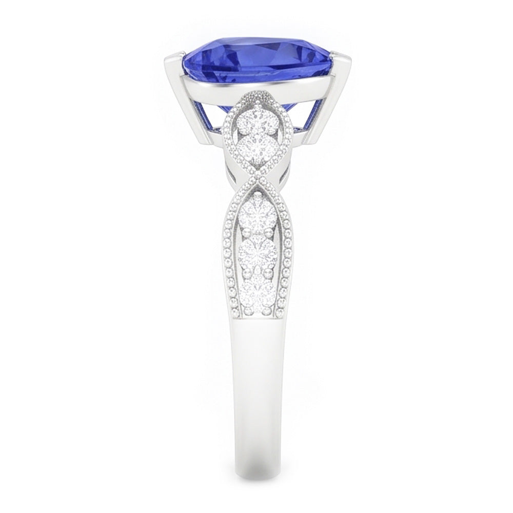 Natural Earth Mined Diamond Anniversary Heart Blue Sapphire Ring 3 Carats Twisted Style
