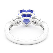 Natural Earth Mined Diamond Anniversary Heart Blue Sapphire Ring 3 Carats Twisted Style