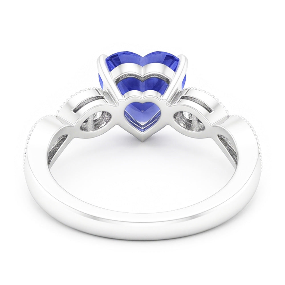 Natural Earth Mined Diamond Anniversary Heart Blue Sapphire Ring 3 Carats Twisted Style