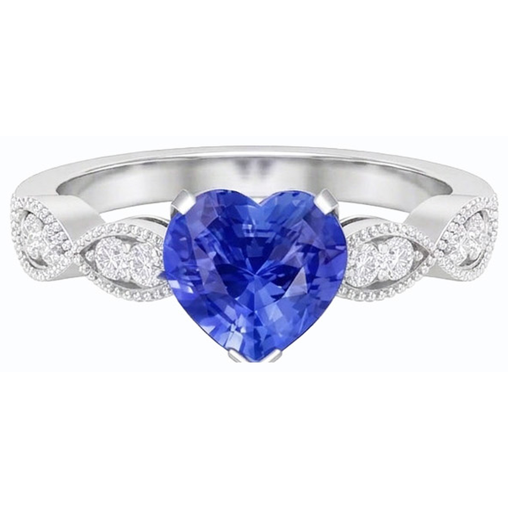 Natural Earth Mined Diamond Anniversary Heart Blue Sapphire Ring 3 Carats Twisted Style