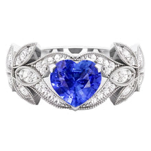 Natural Earth Mined Diamond Anniversary Heart Blue Sapphire Ring Antique Style 2.50 Carats