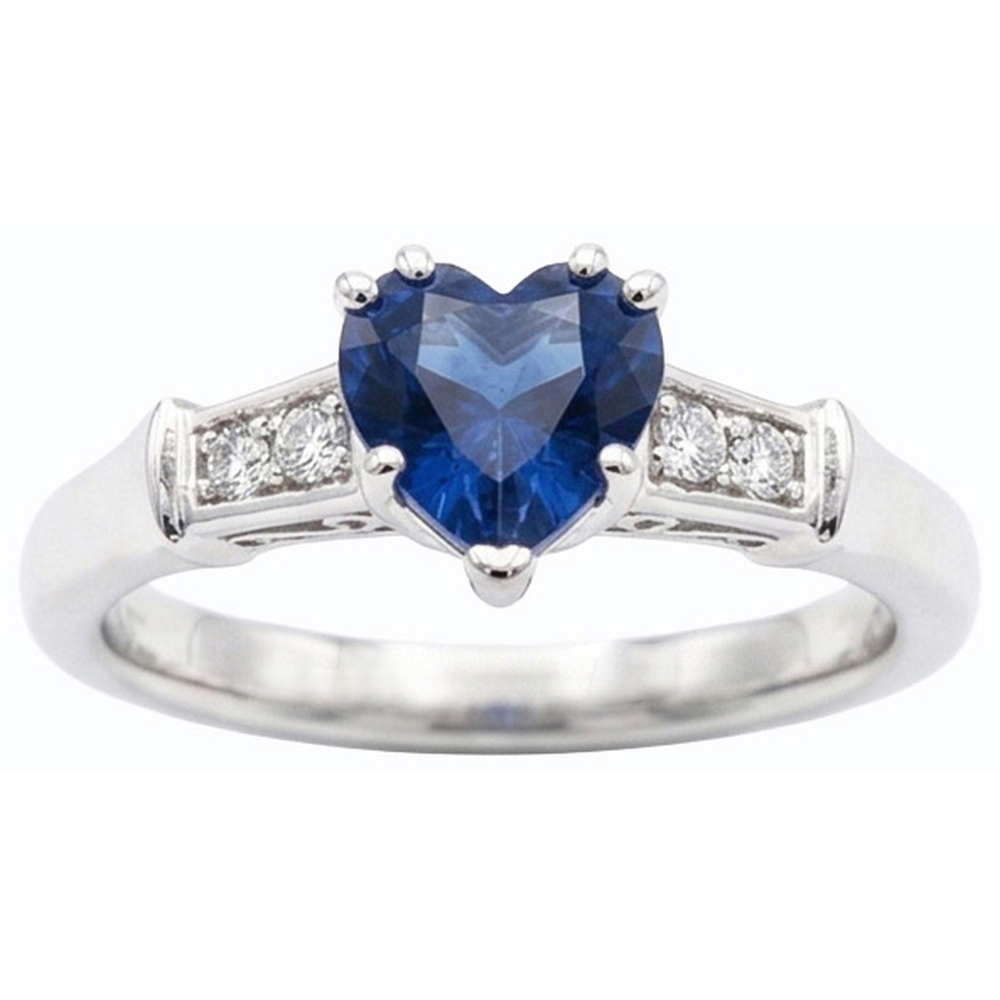 Natural Earth Mined Diamond Anniversary Heart Sri Lankan Sapphire Ring 5 Stone 1.75 Carats