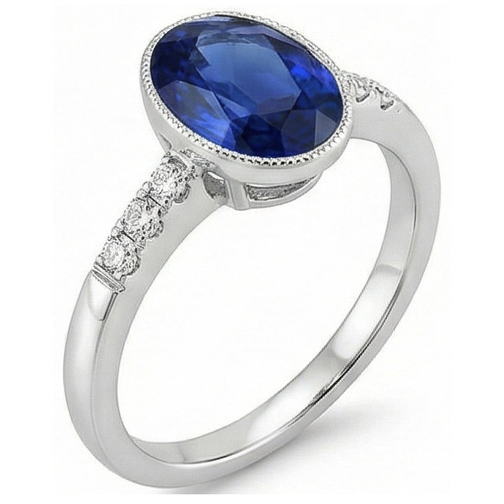 Natural Earth Mined DIAMOND ( NOT LAB GROWN ) Anniversary Ring Bezel Set Ceylon Sapphire 3.50 Carats
