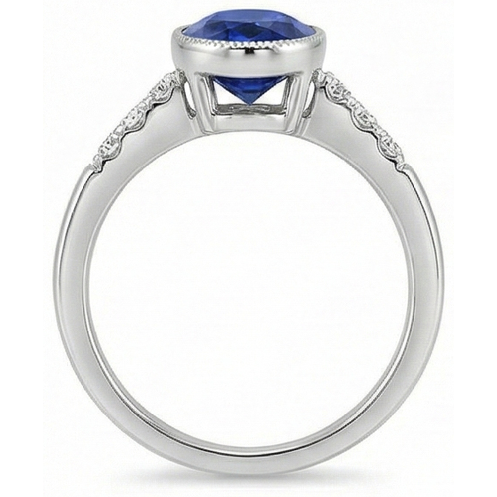 Natural Earth Mined DIAMOND ( NOT LAB GROWN ) Anniversary Ring Bezel Set Ceylon Sapphire 3.50 Carats