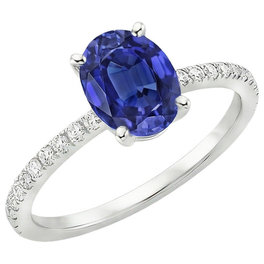 Natural Earth Mined Diamond Anniversary Ring Oval Blue Sapphire With Accents 5 Carats