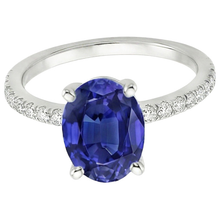 Natural Earth Mined Diamond Anniversary Ring Oval Blue Sapphire With Accents 5 Carats