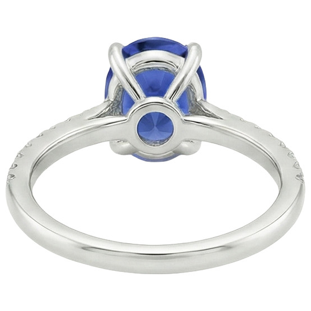 Natural Earth Mined Diamond Anniversary Ring Oval Blue Sapphire With Accents 5 Carats