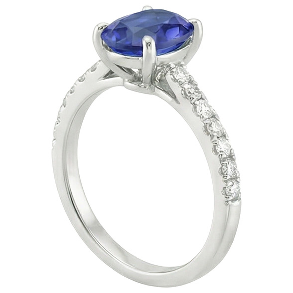 Natural Earth Mined Diamond Anniversary Ring Oval Blue Sapphire With Accents 5 Carats