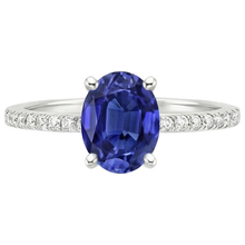 Natural Earth Mined Diamond Anniversary Ring Oval Blue Sapphire With Accents 5 Carats