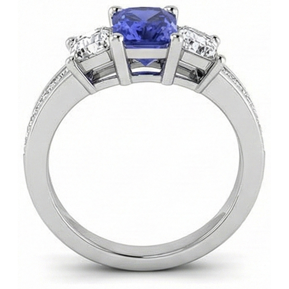 Natural Earth Mined Diamond Anniversary Sapphire Ring 3 Carat Channel Set Princess Accents