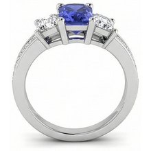 Natural Earth Mined Diamond Anniversary Sapphire Ring 3 Carat Channel Set Princess Accents