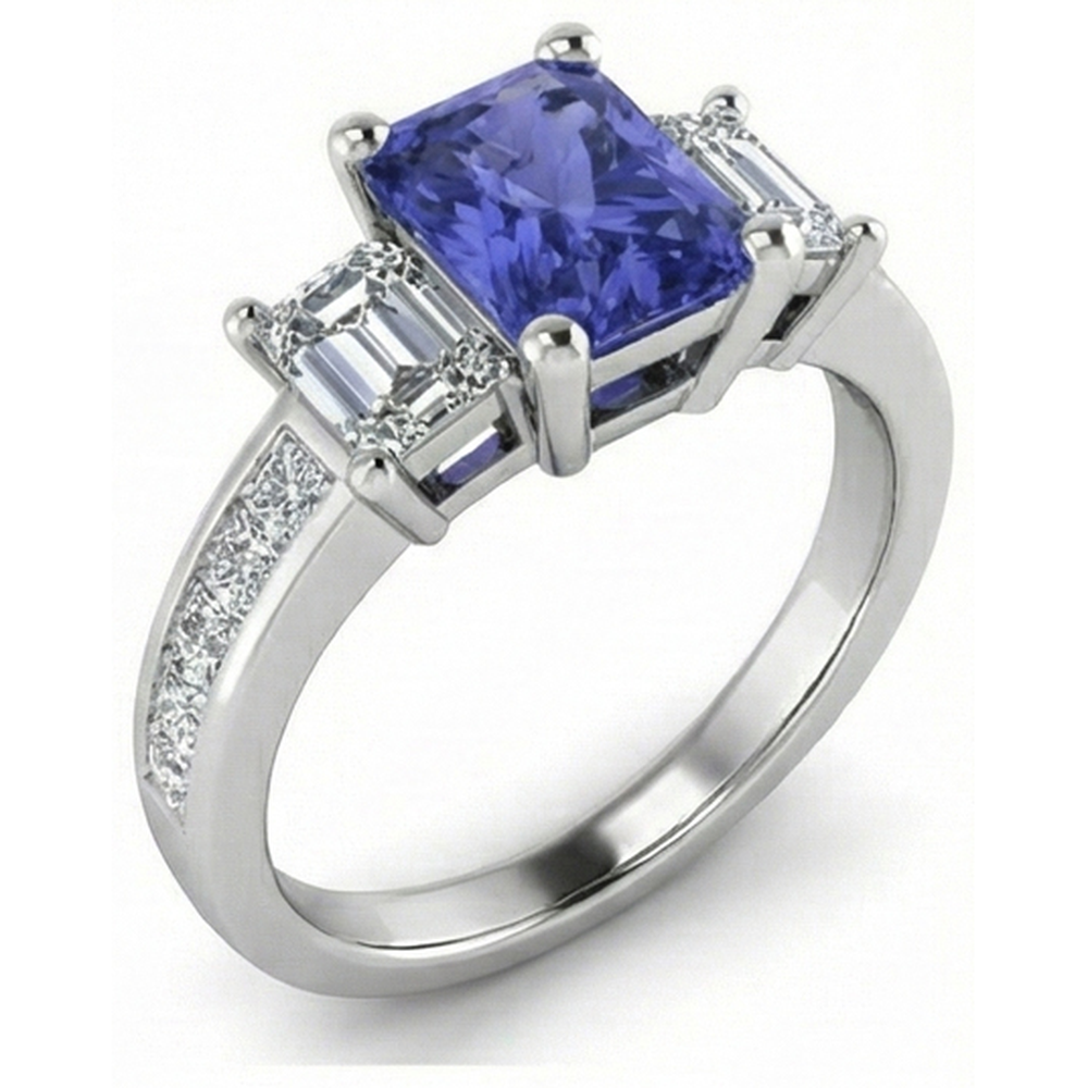 Natural Earth Mined Diamond Anniversary Sapphire Ring 3 Carat Channel Set Princess Accents