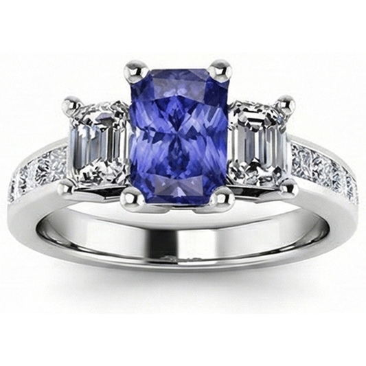 Natural Earth Mined Diamond Anniversary Sapphire Ring 3 Carat Channel Set Princess Accents