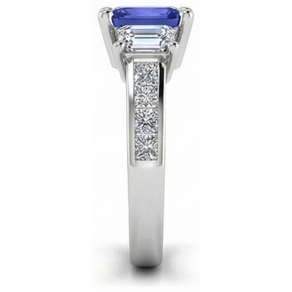 Natural Earth Mined Diamond Anniversary Sapphire Ring 3 Carat Channel Set Princess Accents