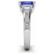 Natural Earth Mined Diamond Anniversary Sapphire Ring 3 Carat Channel Set Princess Accents