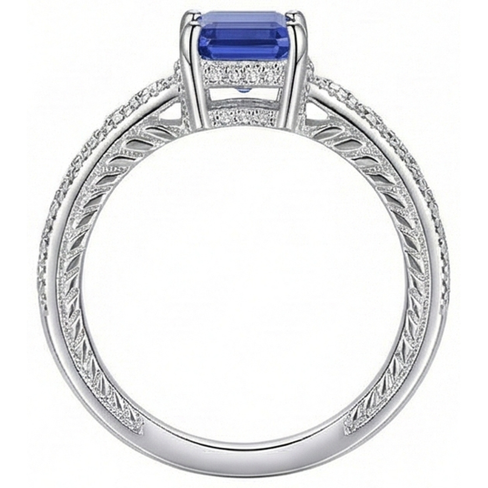 Natural Earth Mined Diamond Antique Style Ring Basket Set Emerald Cut Sapphire 2.50 Carats