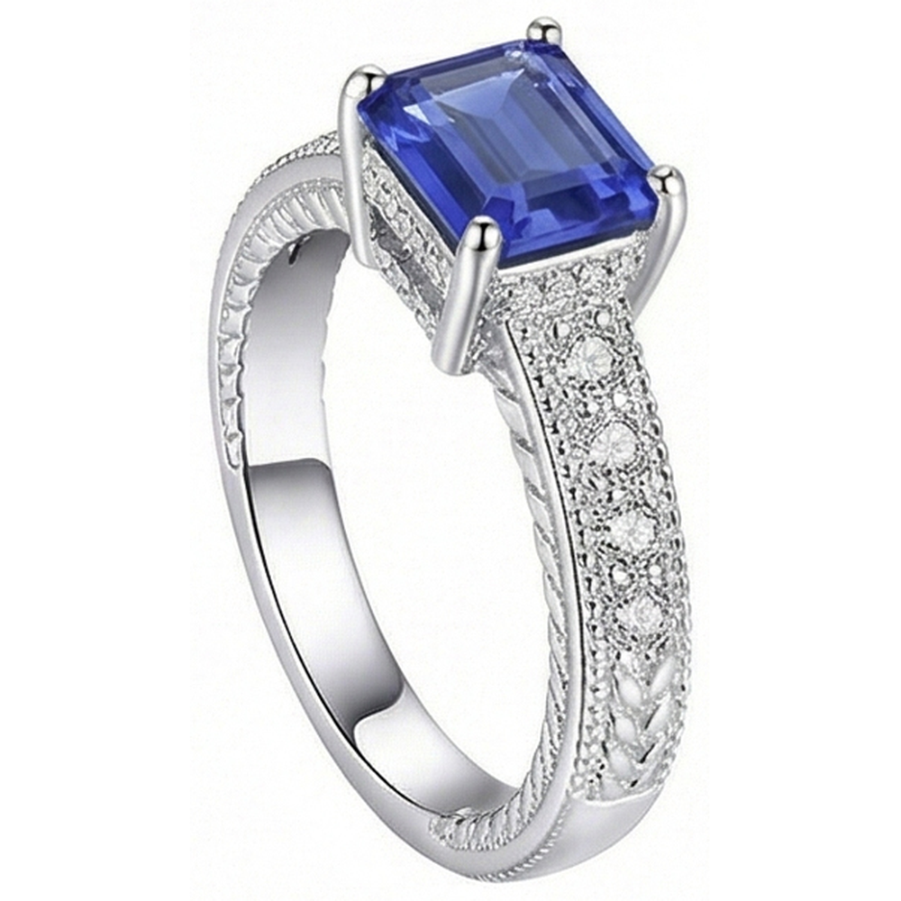 Natural Earth Mined Diamond Antique Style Ring Basket Set Emerald Cut Sapphire 2.50 Carats