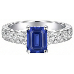 Natural Earth Mined Diamond Antique Style Ring Basket Set Emerald Cut Sapphire 2.50 Carats