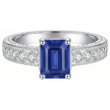 Natural Earth Mined Diamond Antique Style Ring Basket Set Emerald Cut Sapphire 2.50 Carats