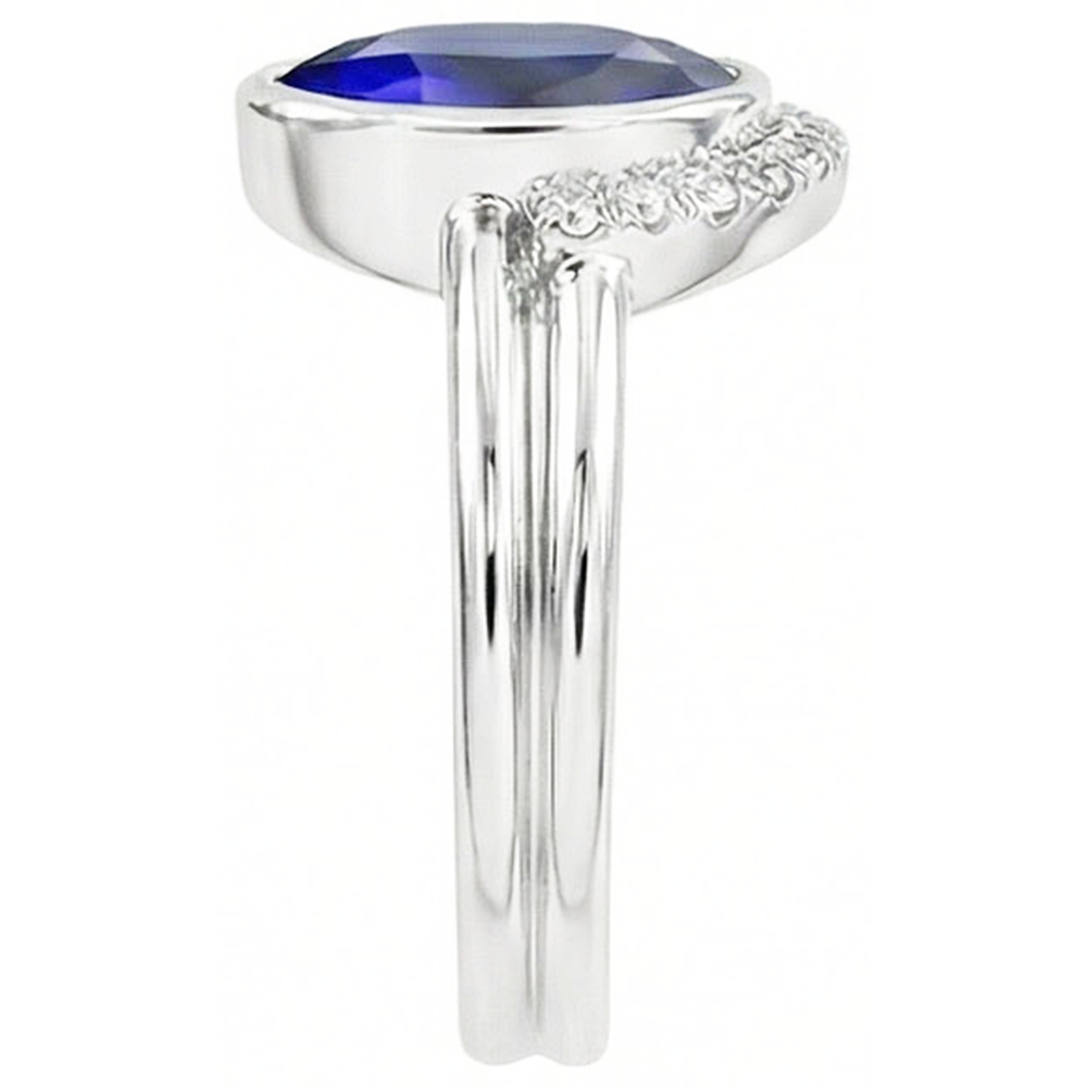 Natural Earth Mined Diamond Band & Oval Blue Sapphire Wedding Ring Set 3 Carats White Gold