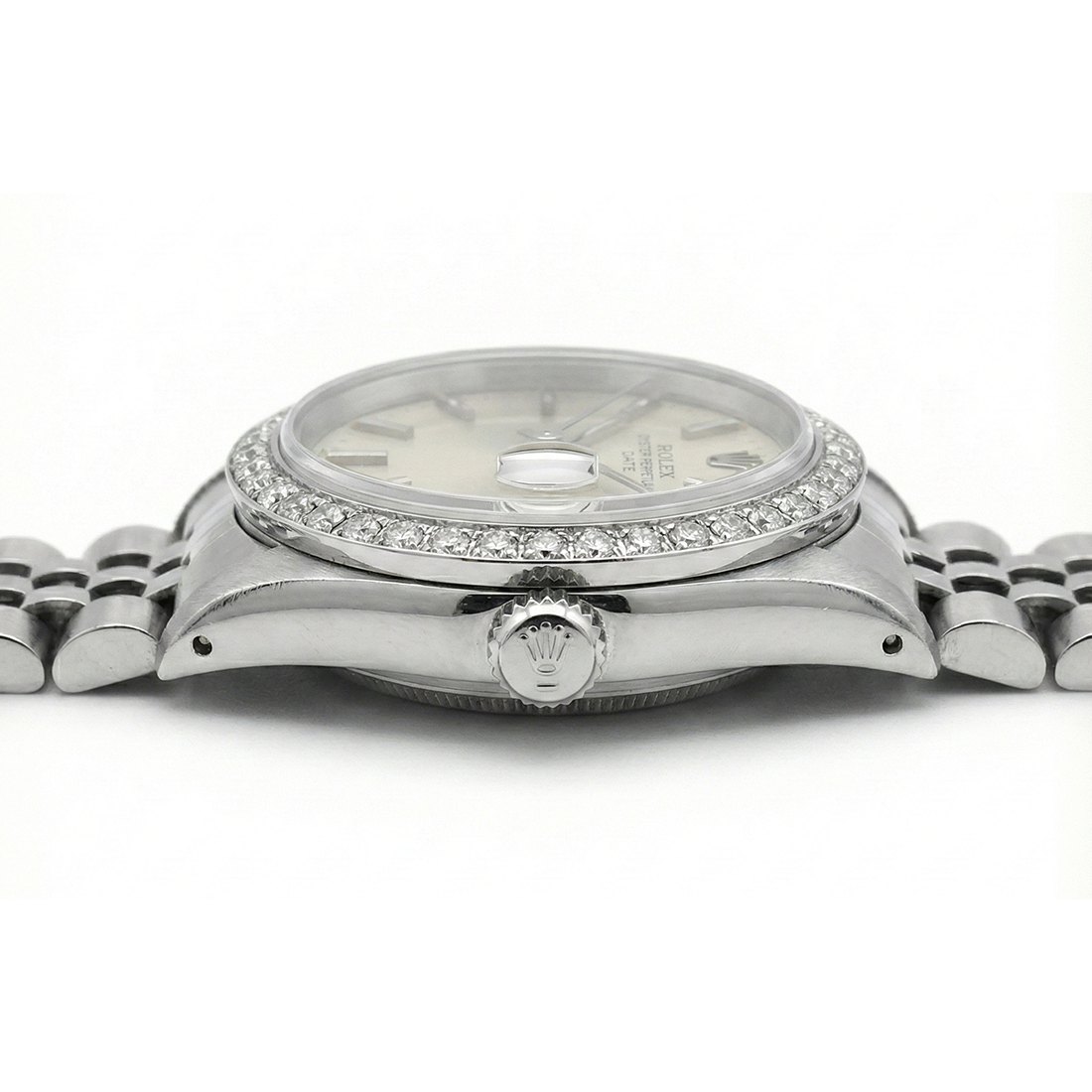 Natural Earth Mined Diamond Bezel Gray Stick Dial Date Watch Stainless Steel Jubilee