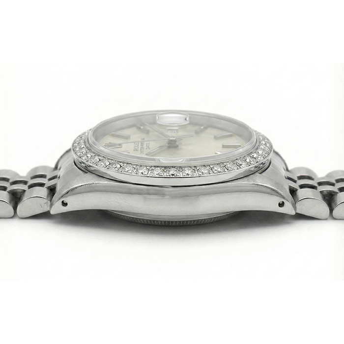 Natural Earth Mined Diamond Bezel Gray Stick Dial Date Watch Stainless Steel Jubilee