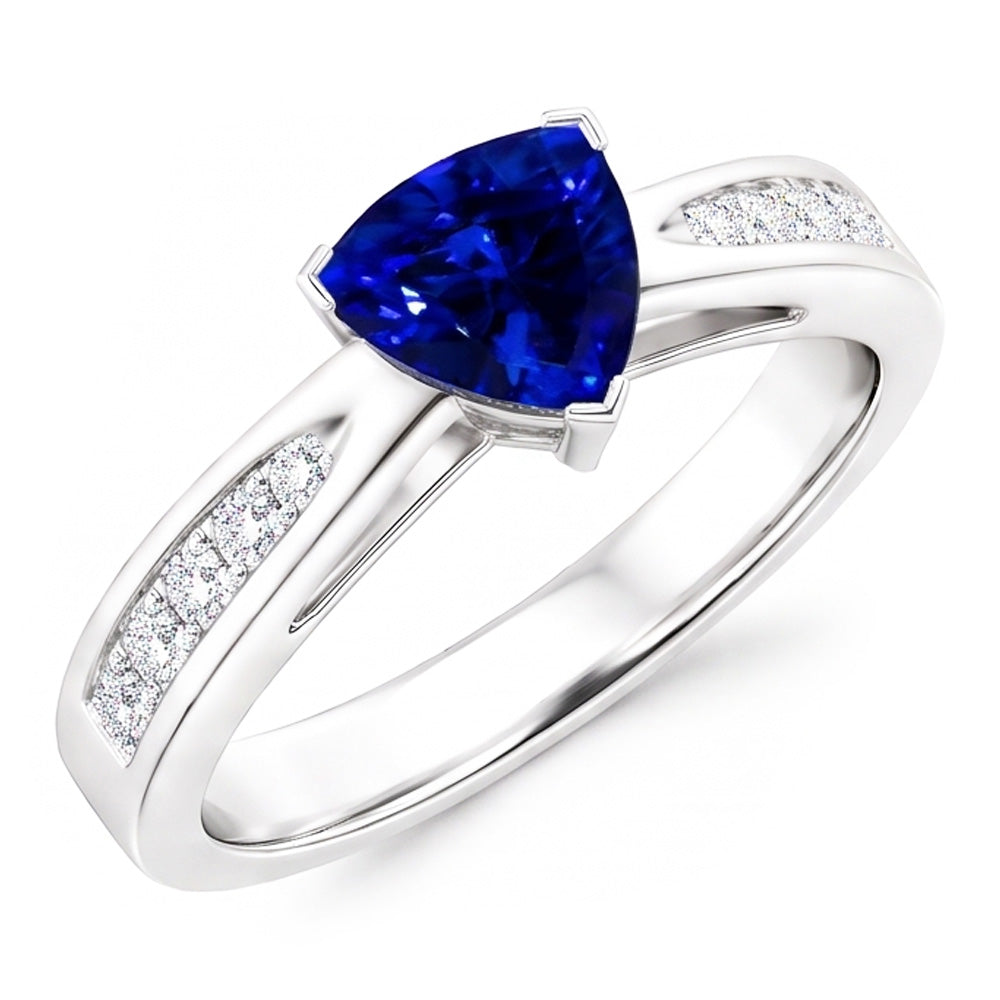 Natural Earth Mined Diamond Blue Sapphire Gemstone Ring Trillion Shaped 2 Carats