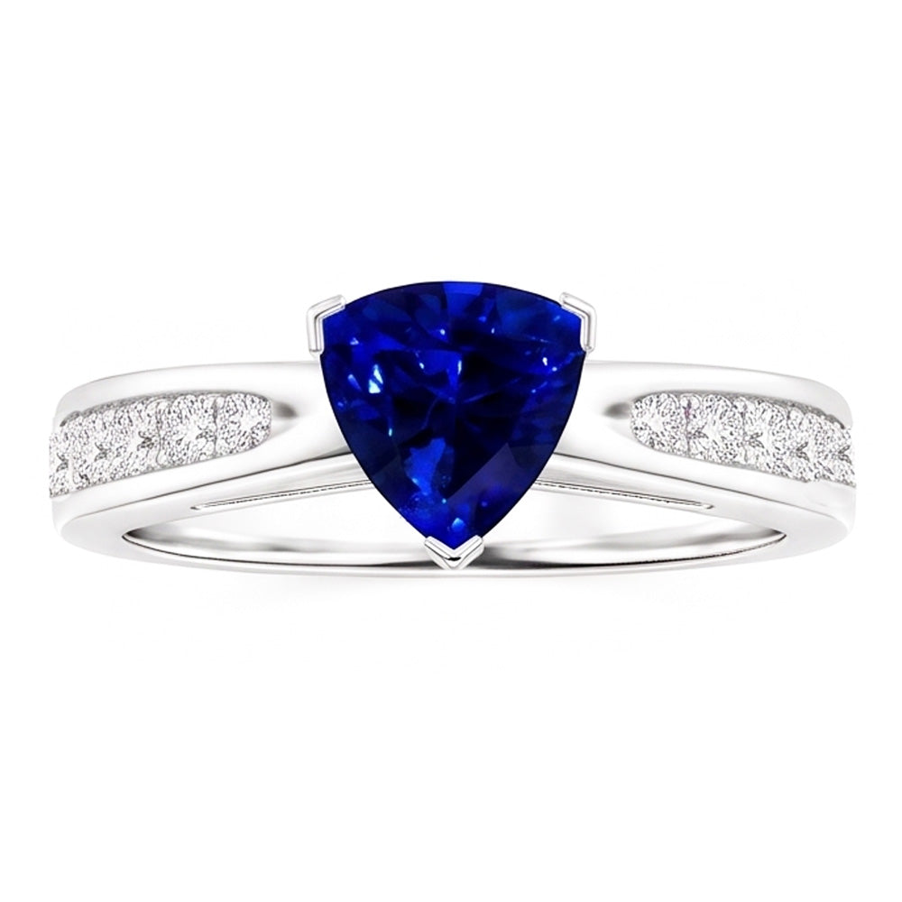 Natural Earth Mined Diamond Blue Sapphire Gemstone Ring Trillion Shaped 2 Carats