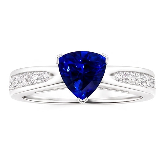 Natural Earth Mined Diamond Blue Sapphire Gemstone Ring Trillion Shaped 2 Carats