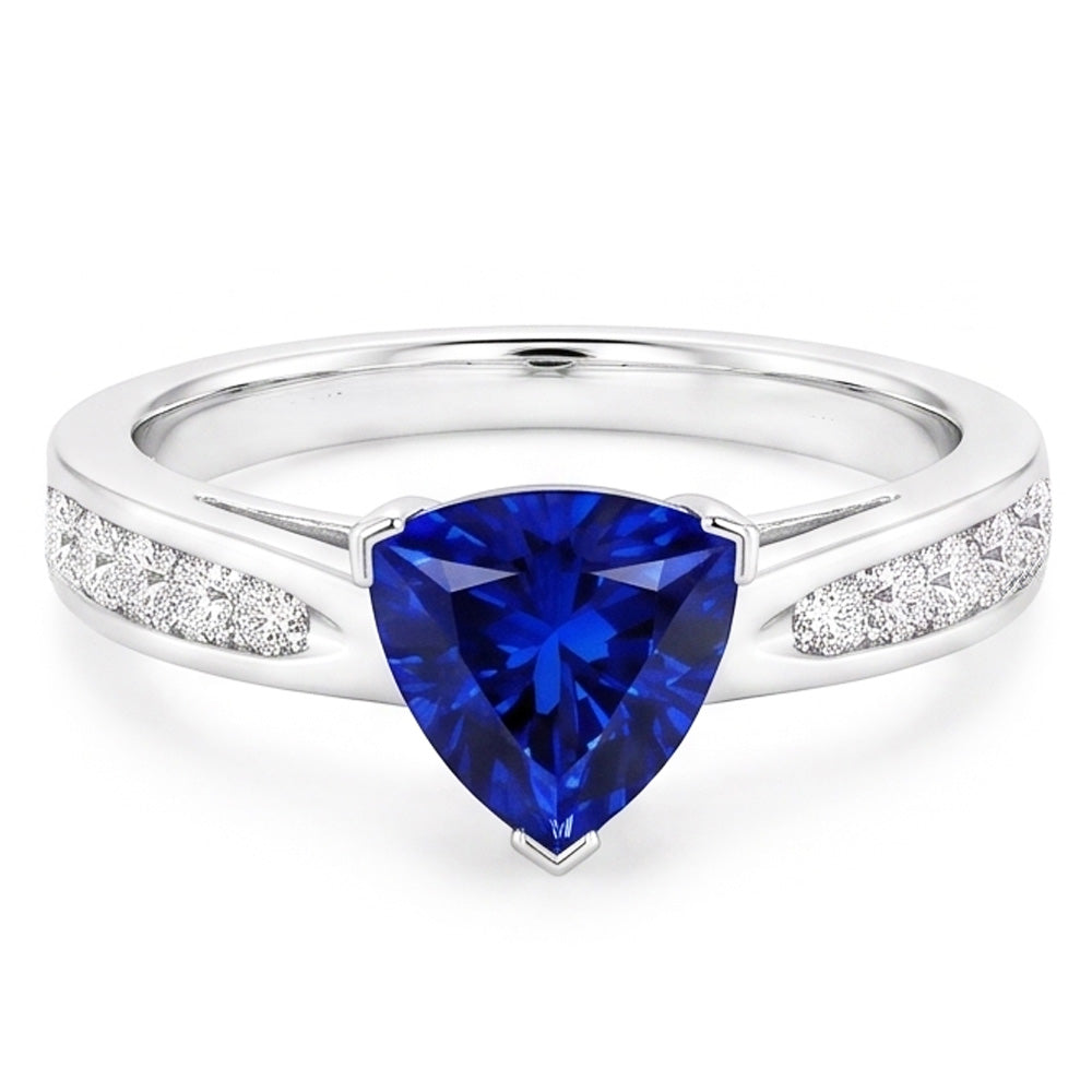 Natural Earth Mined Diamond Blue Sapphire Gemstone Ring Trillion Shaped 2 Carats