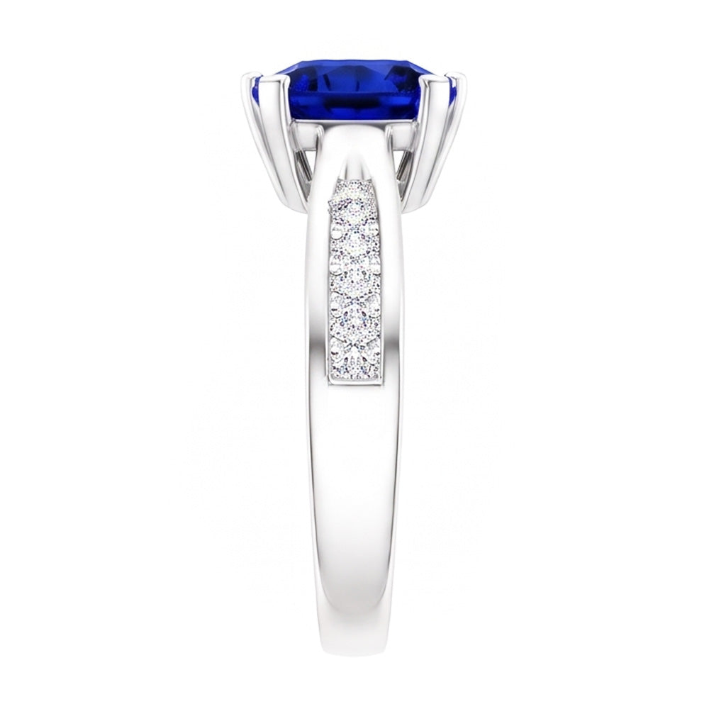 Natural Earth Mined Diamond Blue Sapphire Gemstone Ring Trillion Shaped 2 Carats