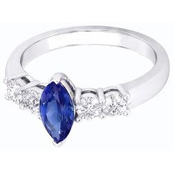 Natural Earth Mined Diamond Blue Sapphire Ring Marquise & Round Jewellery 1.50 Carats