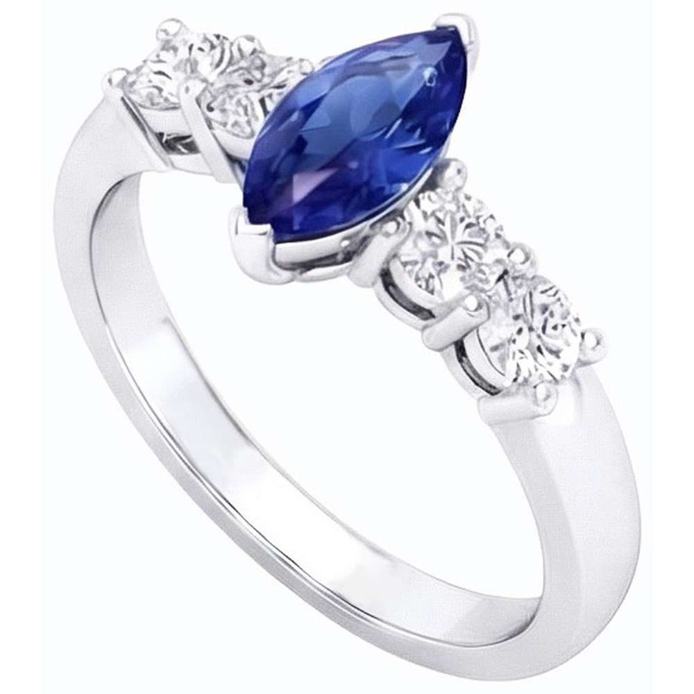 Natural Earth Mined Diamond Blue Sapphire Ring Marquise & Round Jewellery 1.50 Carats