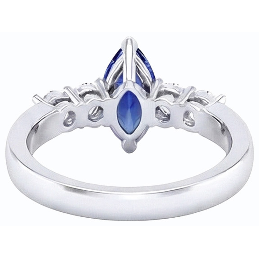 Natural Earth Mined Diamond Blue Sapphire Ring Marquise & Round Jewellery 1.50 Carats