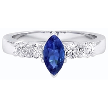 Natural Earth Mined Diamond Blue Sapphire Ring Marquise & Round Jewellery 1.50 Carats