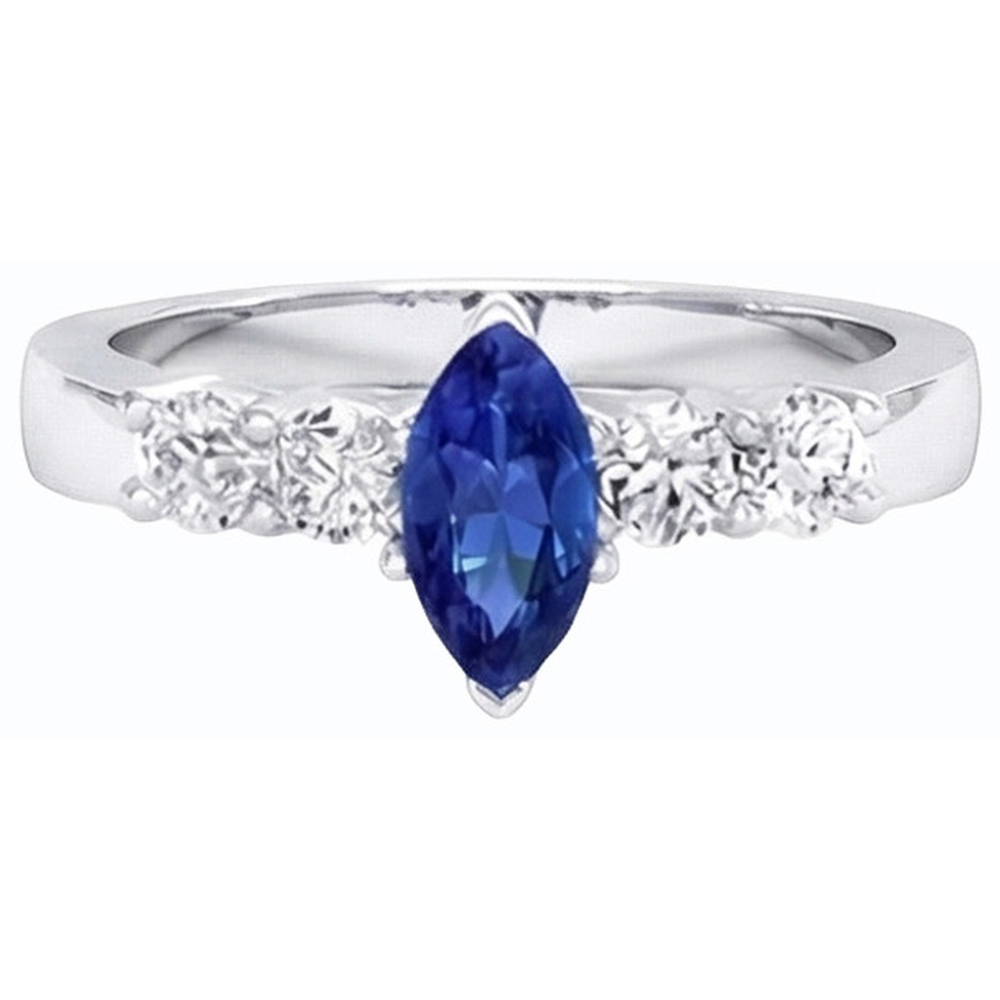 Natural Earth Mined Diamond Blue Sapphire Ring Marquise & Round Jewellery 1.50 Carats