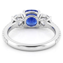 Natural Earth Mined Diamond Cushion Blue Sapphire Ring 3 Stone Style & Accents 3.50 Carats