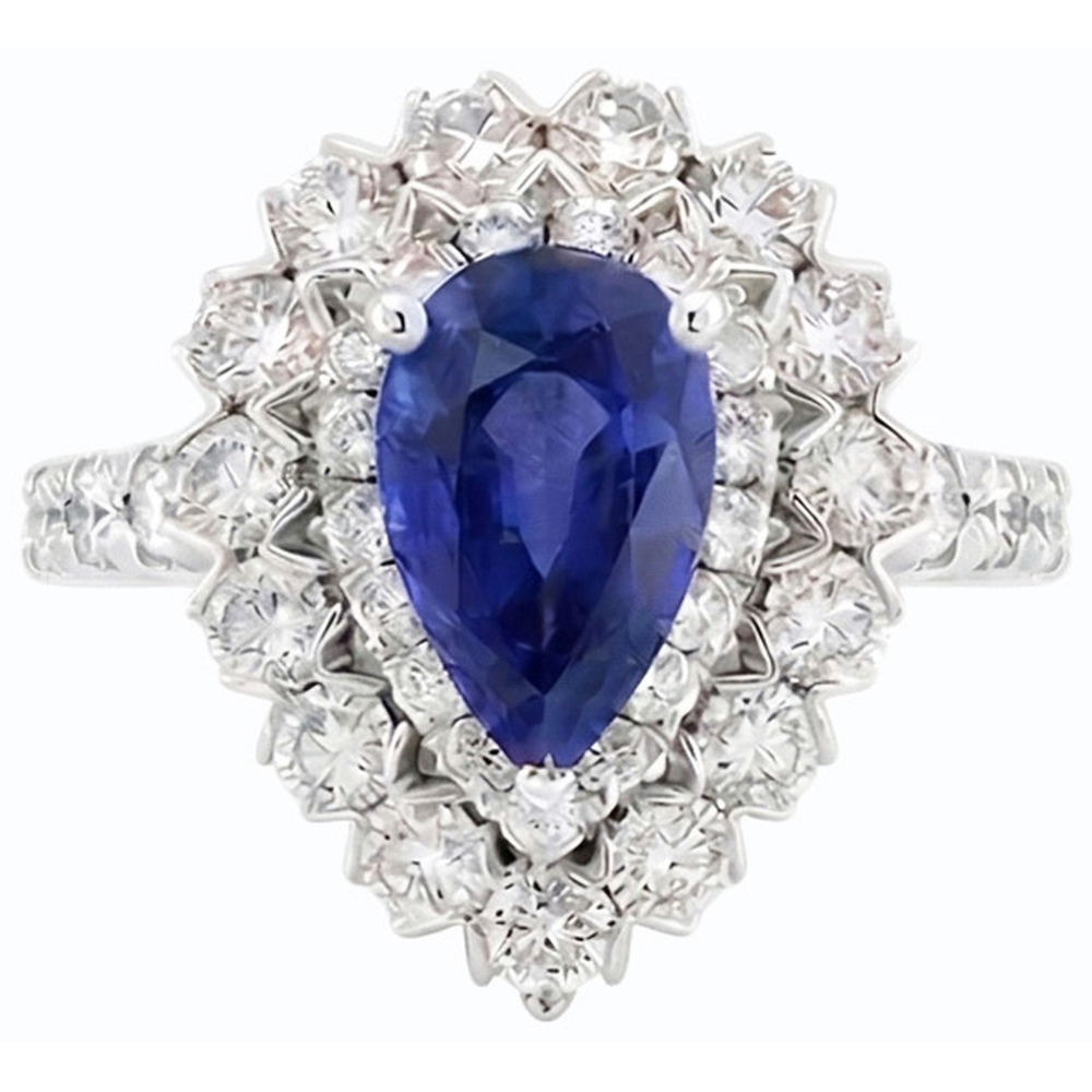 Natural Earth Mined Diamond Double Halo Ceylon Sapphire Ring Flower Style 4.50 Carats