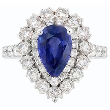 Natural Earth Mined Diamond Double Halo Ceylon Sapphire Ring Flower Style 4.50 Carats