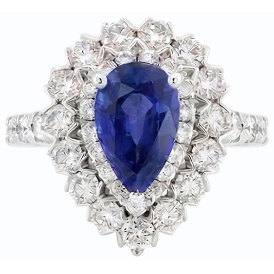 Natural Earth Mined Diamond Double Halo Ceylon Sapphire Ring Flower Style 4.50 Carats