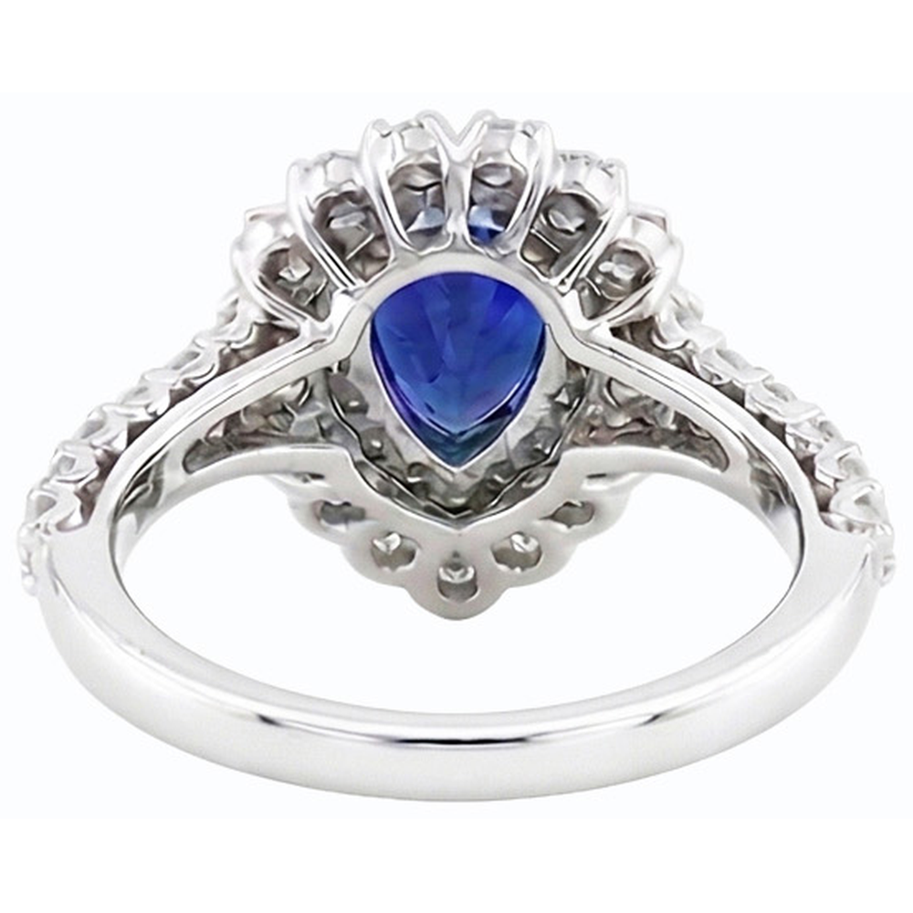 Natural Earth Mined Diamond Double Halo Ceylon Sapphire Ring Flower Style 4.50 Carats