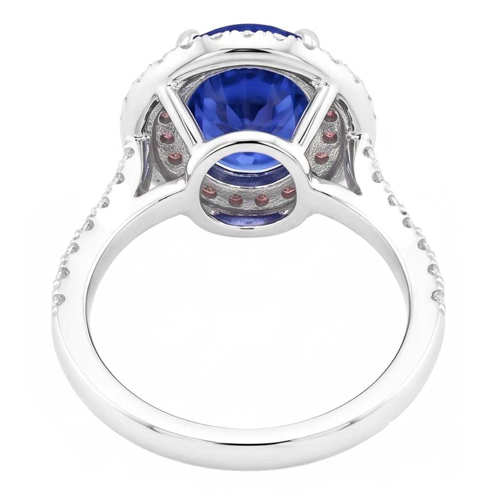 Natural Earth Mined Diamond Double Halo Oval Blue & Pink Sapphire Ring 5 Carats Prong Set