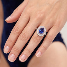Natural Earth Mined Diamond Double Halo Oval Blue & Pink Sapphire Ring 5 Carats Prong Set