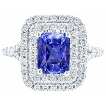 Natural Earth Mined Diamond Double Halo Radiant Sapphire Ring 4 Carats Split Shank