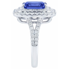 Natural Earth Mined Diamond Double Halo Radiant Sapphire Ring 4 Carats Split Shank