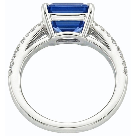 Natural Earth Mined Diamond Emerald Blue Sapphire Engagement Ring Double Shank 4.50 Carats