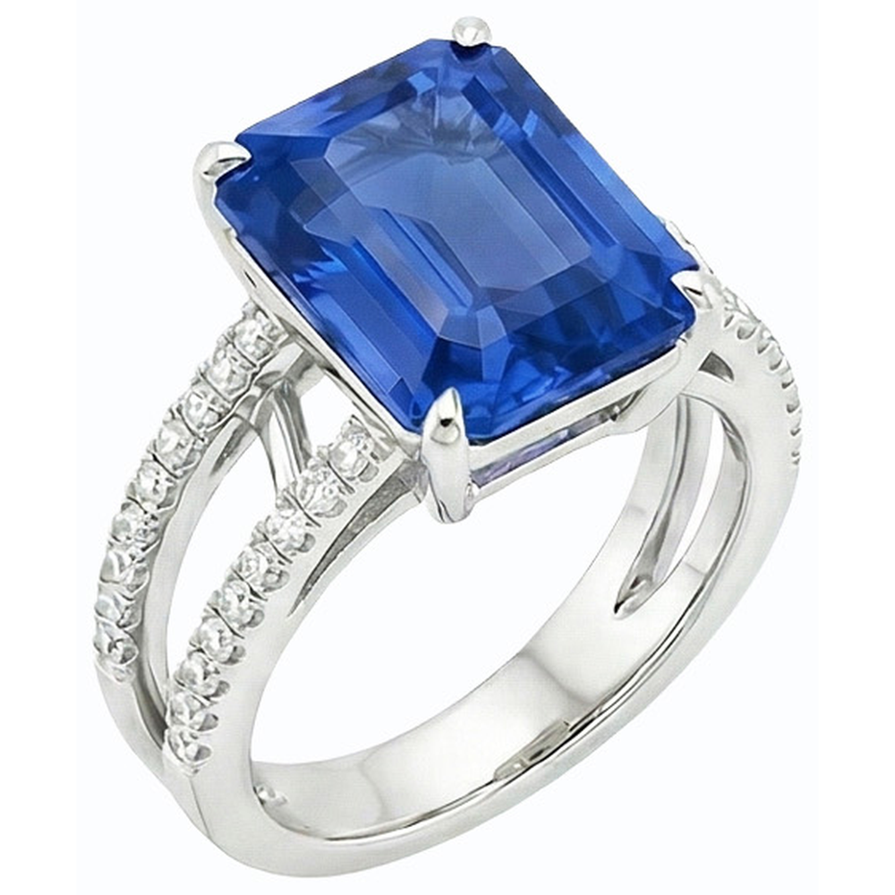 Natural Earth Mined Diamond Emerald Blue Sapphire Engagement Ring Double Shank 4.50 Carats
