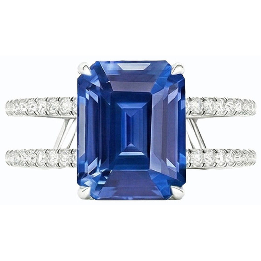 Natural Earth Mined Diamond Emerald Blue Sapphire Engagement Ring Double Shank 4.50 Carats
