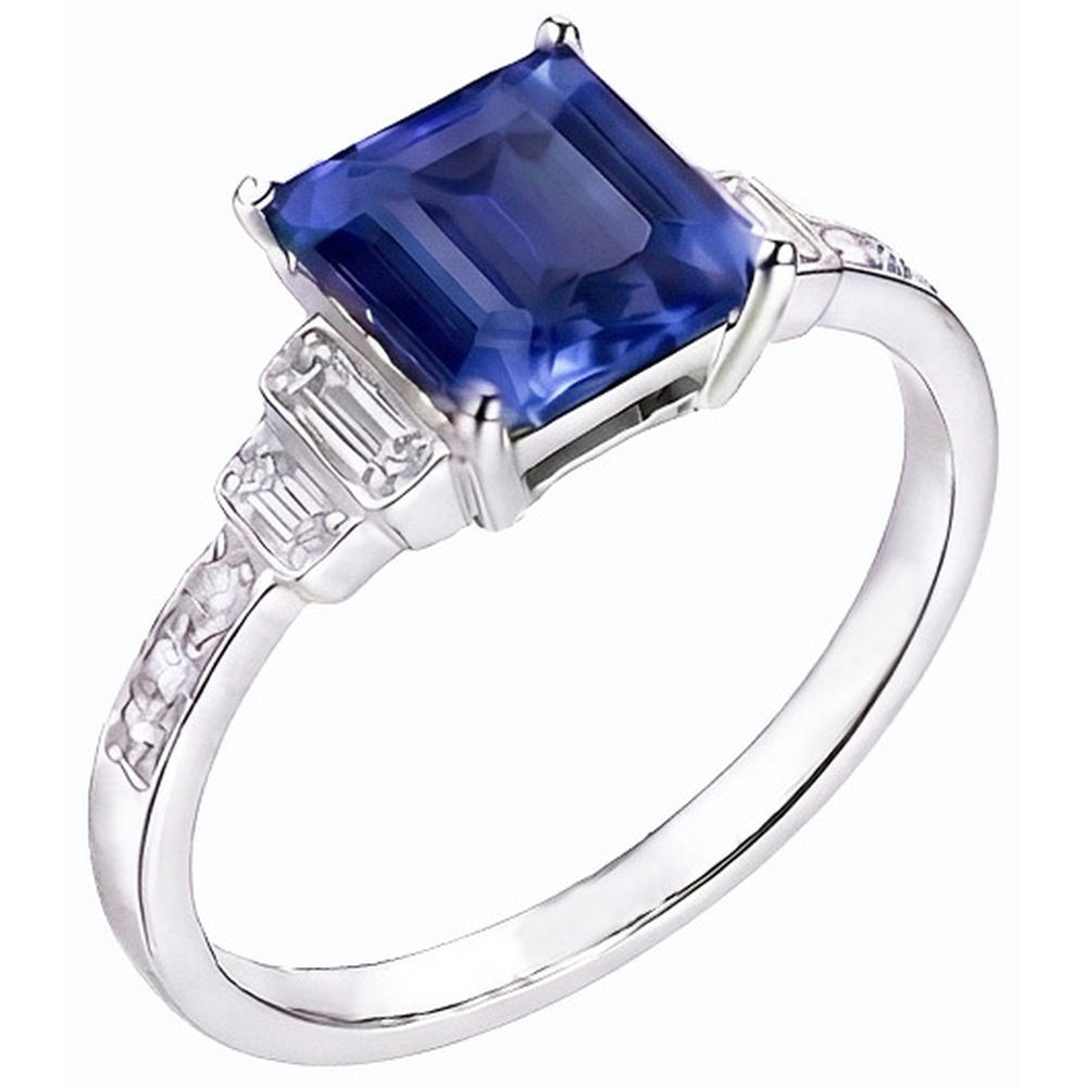 Natural Earth Mined Diamond Emerald Blue Sapphire Ring 3 Carats White Gold 14K Jewellery