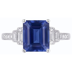 Natural Earth Mined Diamond Emerald Blue Sapphire Ring 3 Carats White Gold 14K Jewellery